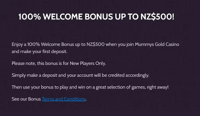 Mummys Gold Casino bonuses
